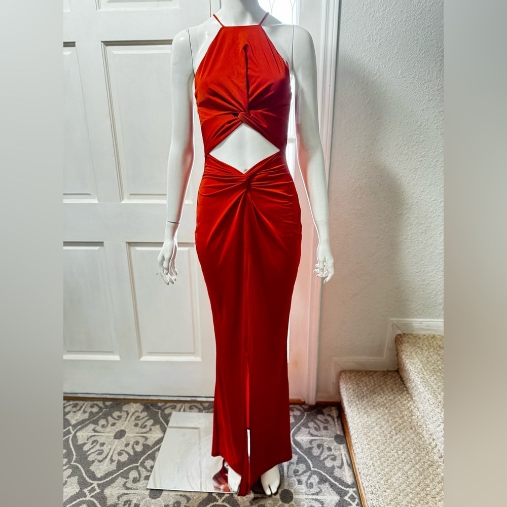 Latreasa Nicole Elegant orange Cut-Out Maxi Dress SZ Small L-5
